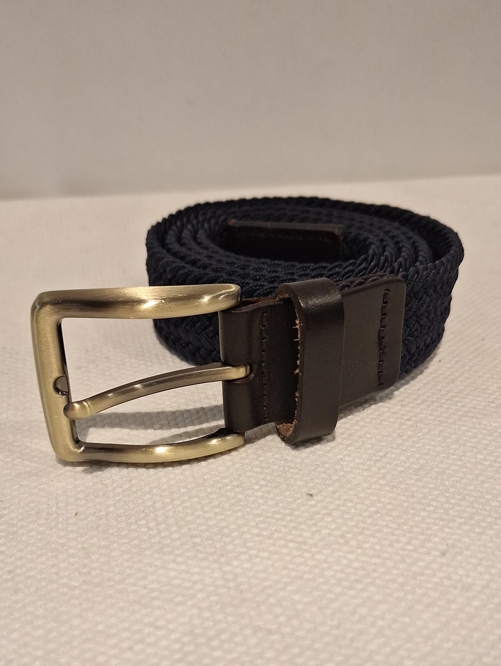 Larsson & Co. Woven Corded Navy Stretch Belt with Brass Buckle